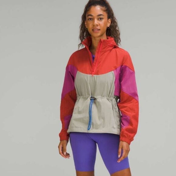 Lululemon Evergreen Anorak pink punch lychee raw linen 2 rain 1/4 zip jacket - Picture 3 of 10